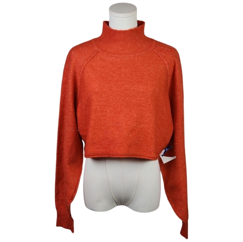 Arizona Jean Co Burnt Orange Cropped Turtleneck Sweater Size L Cozy Knit